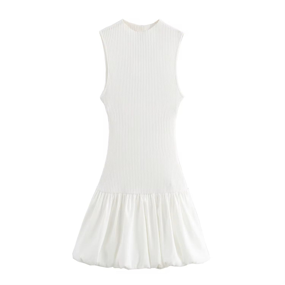 Marinara White Crew Neck Back Hollow Out Mini Knit Dress