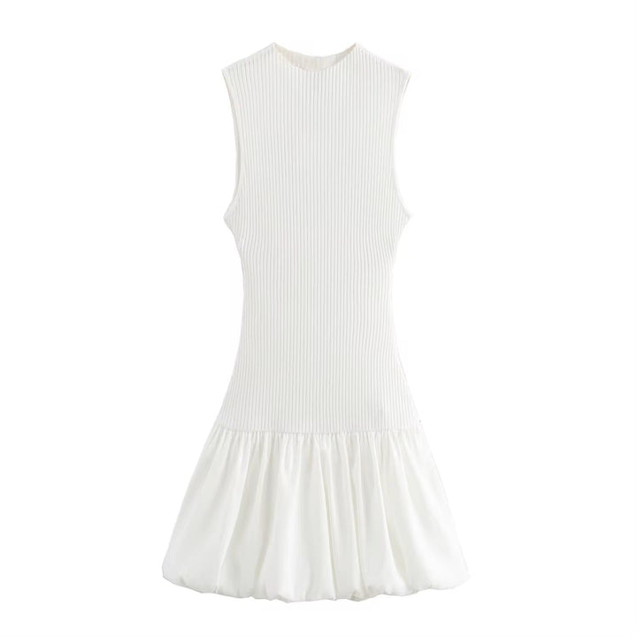 Marinara White Crew Neck Back Hollow Out Mini Knit Dress