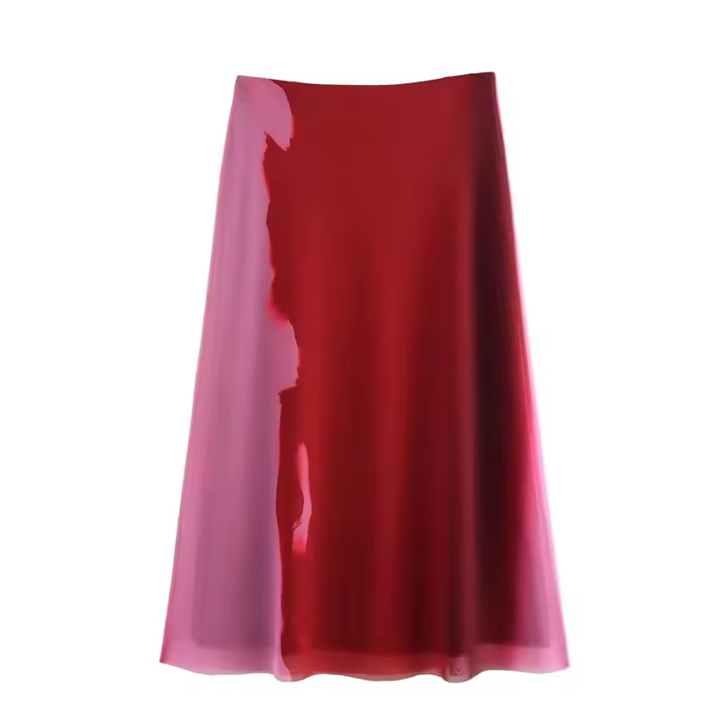 Vander Red and Pink Patchwork Midi Skirt