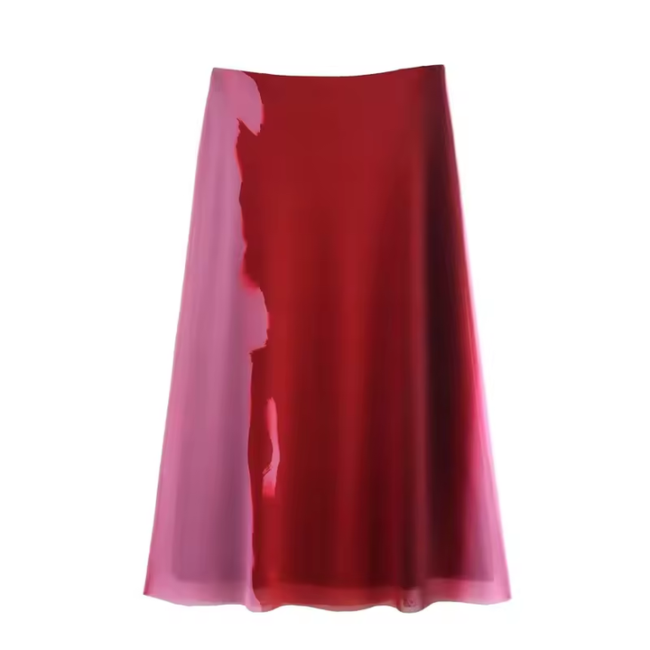 Vander Red and Pink Patchwork Midi Skirt