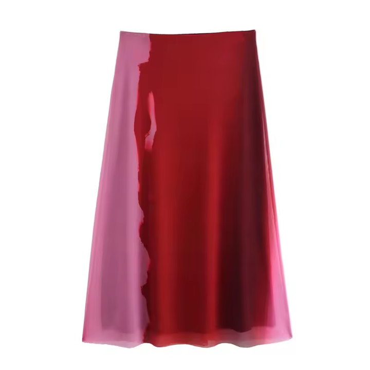 Vander Red and Pink Patchwork Midi Skirt