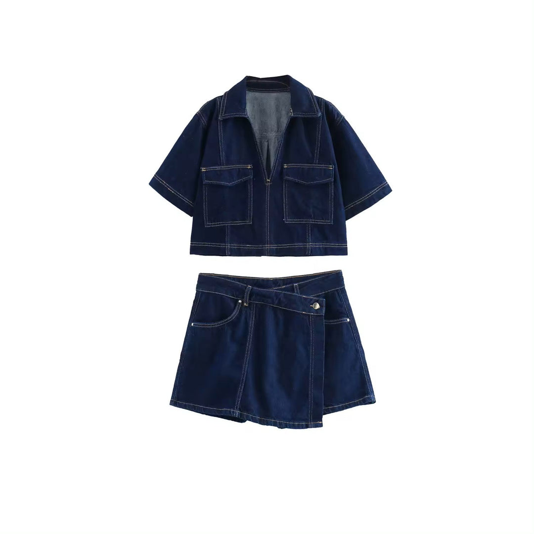 Michelin Blue Asymmetrical Design Denim Mini Skort