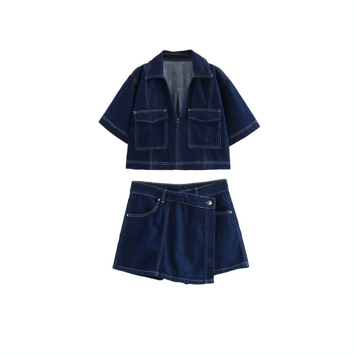 Michelin Blue Asymmetrical Design Denim Mini Skort