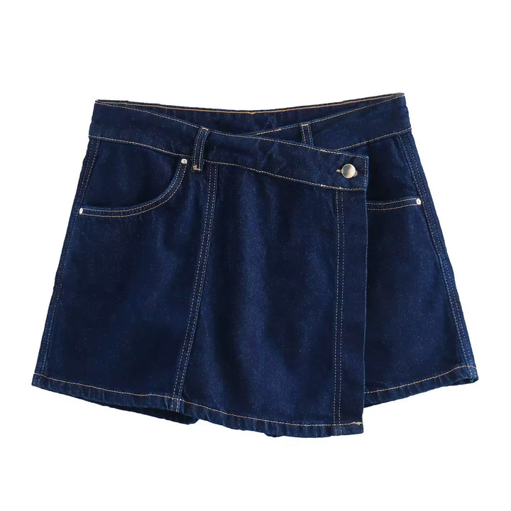 Michelin Blue Asymmetrical Design Denim Mini Skort
