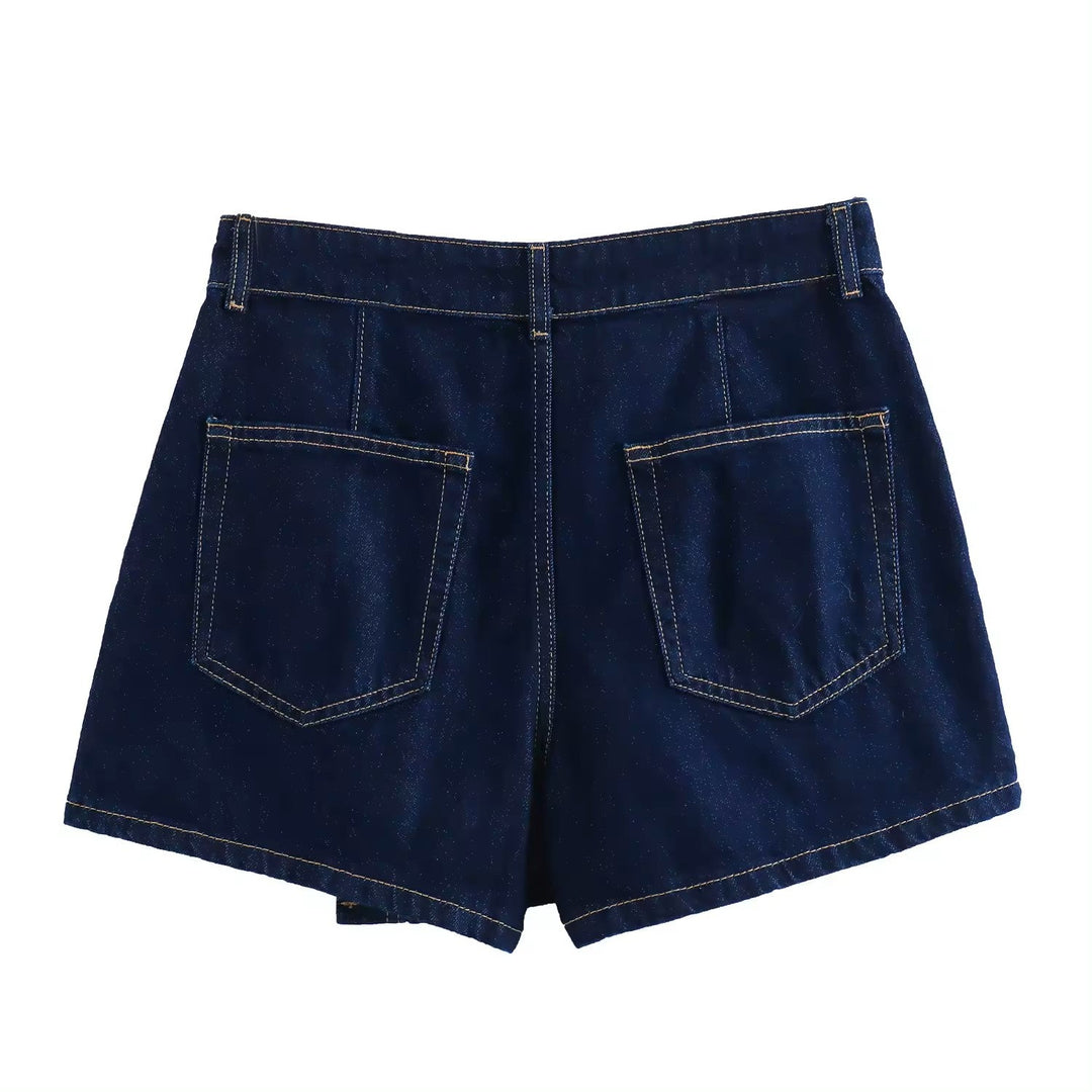 Michelin Blue Asymmetrical Design Denim Mini Skort