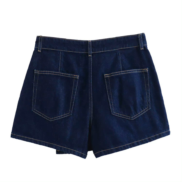 Michelin Blue Asymmetrical Design Denim Mini Skort