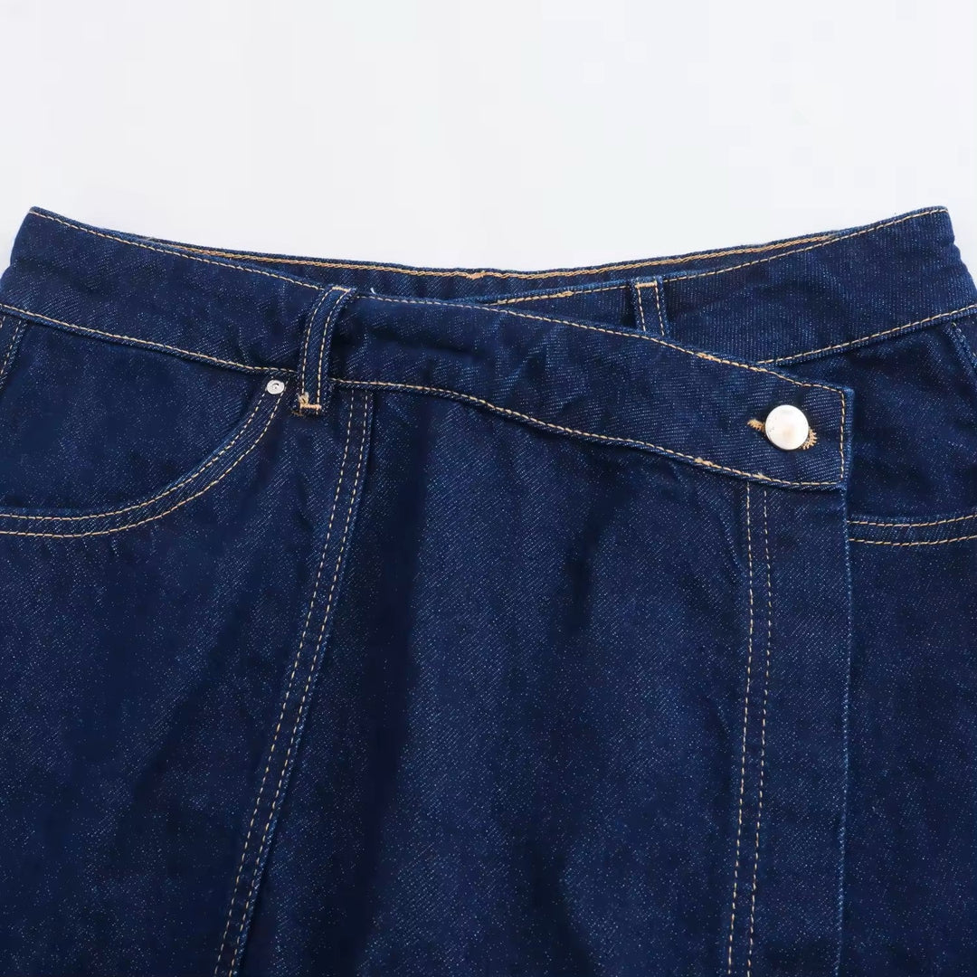 Michelin Blue Asymmetrical Design Denim Mini Skort