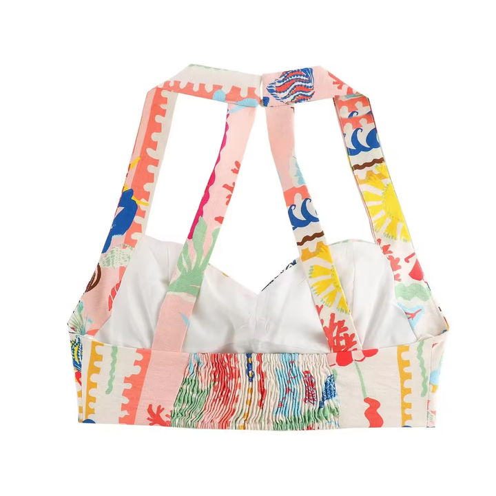 Fidelity Multi Color Thai Seaside Print Halter Tank Top