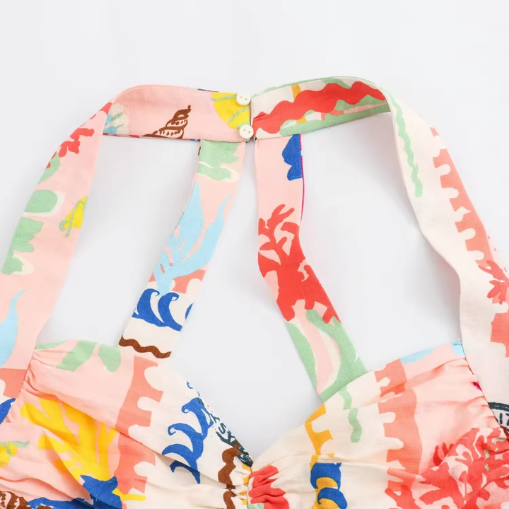 Fidelity Multi Color Thai Seaside Print Halter Tank Top