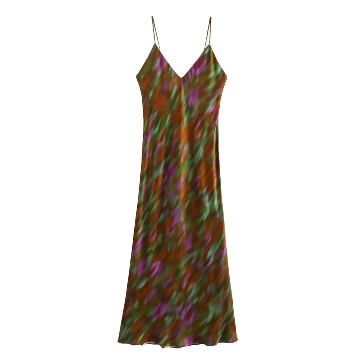 Henna Multicolor Spaghetti Strap Multicolor Print Midi Dress