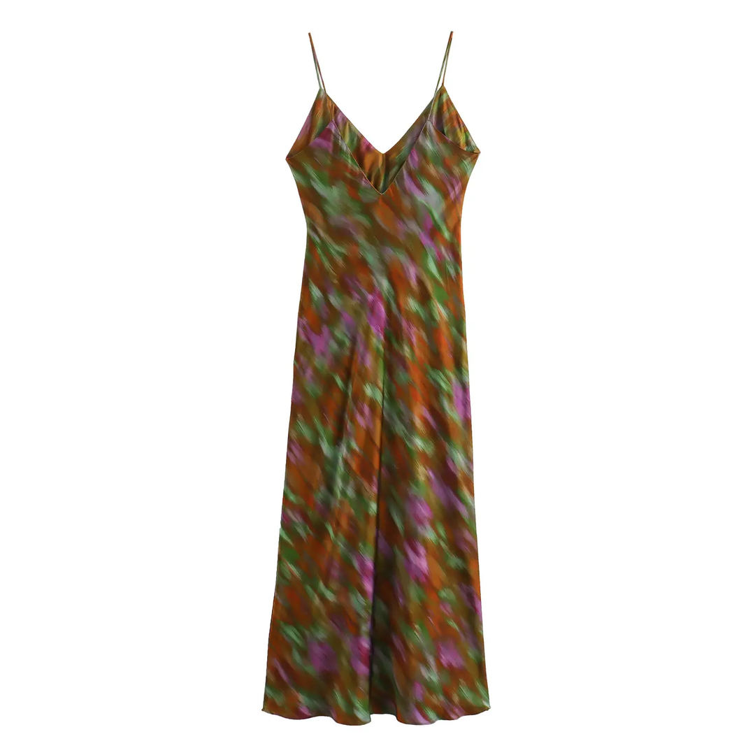 Henna Multicolor Spaghetti Strap Multicolor Print Midi Dress