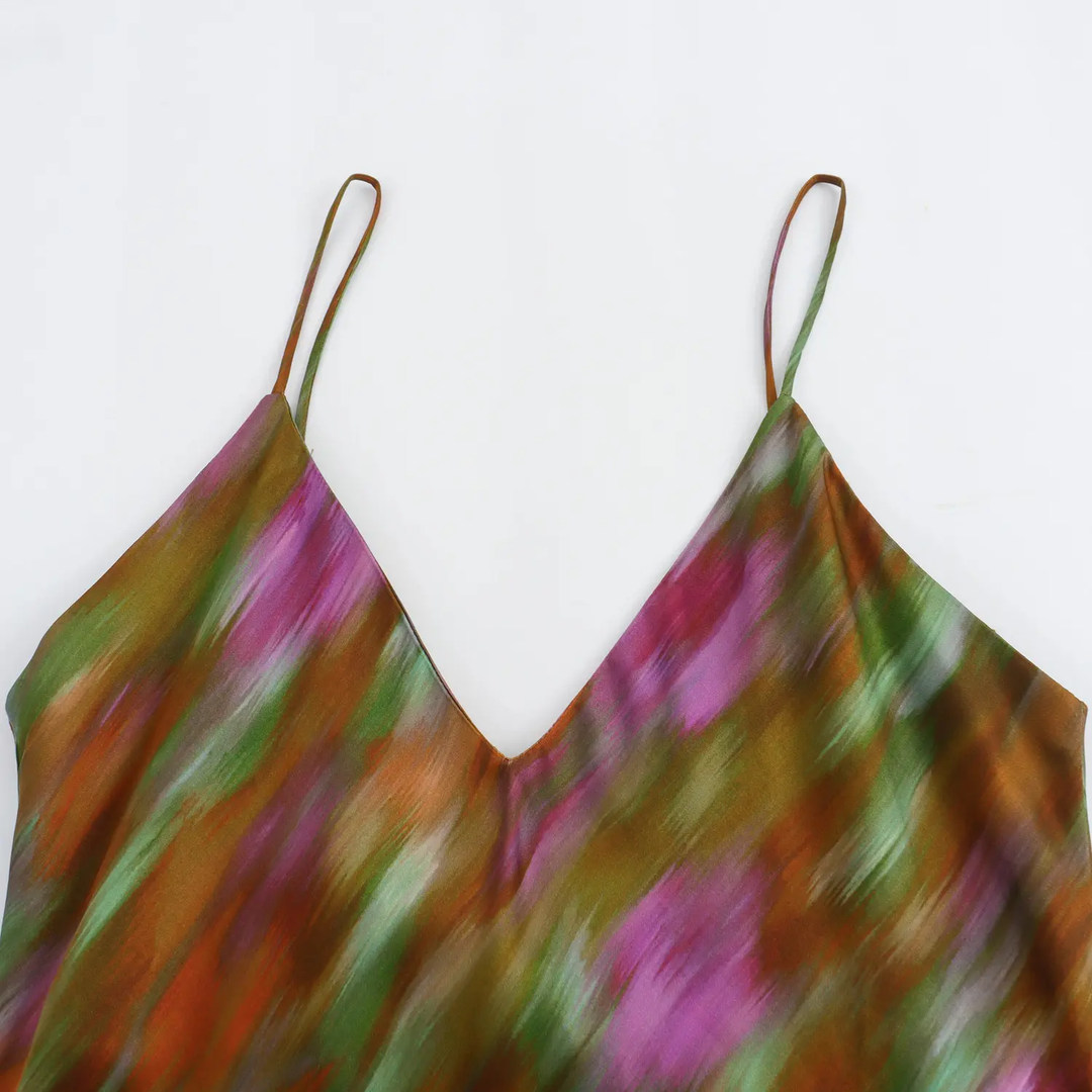 Henna Multicolor Spaghetti Strap Multicolor Print Midi Dress