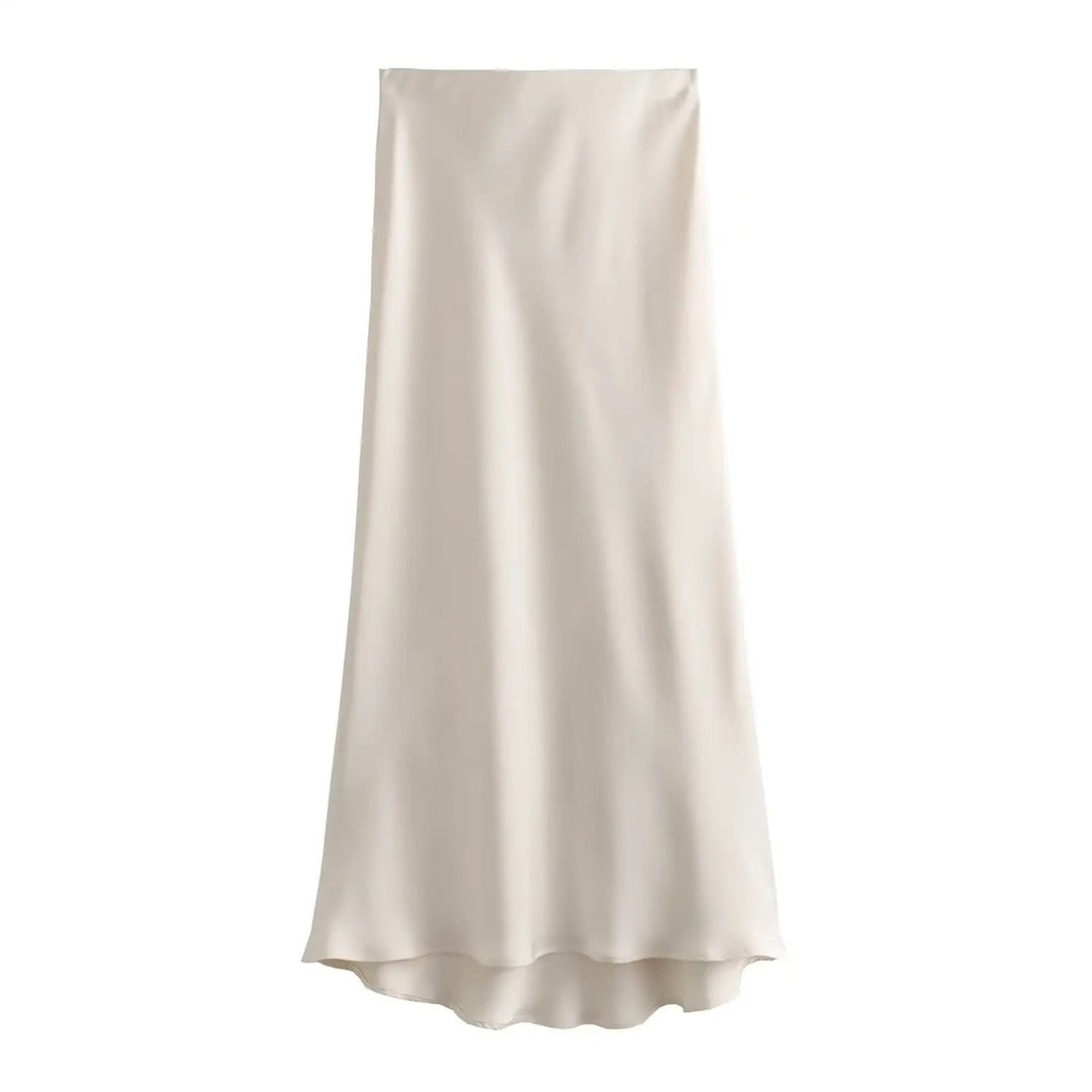 Sirena Cream Front Waist Lace Up A-Line Midi Skirt