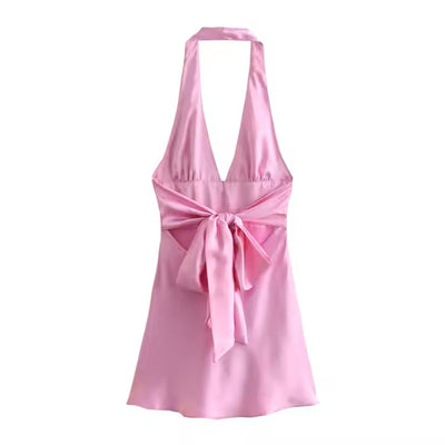 Luca Pink Glow Back Hollow Out Halter Mini Dress