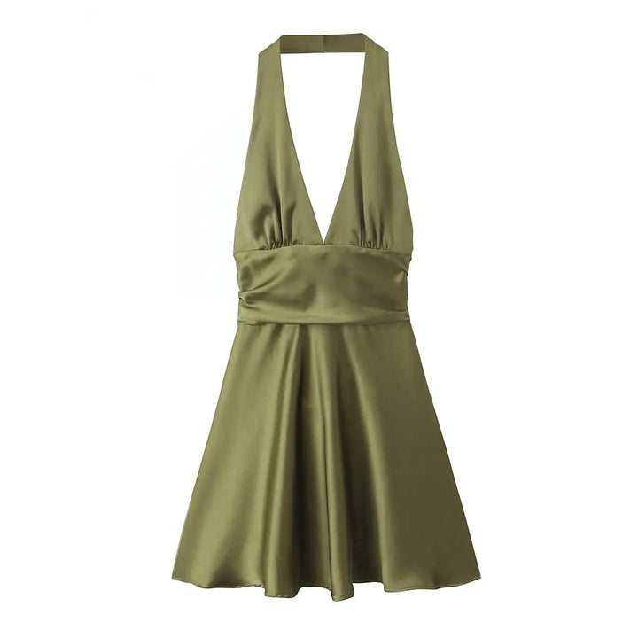 Luca Olive Green Back Hollow Out Halter Mini Dress