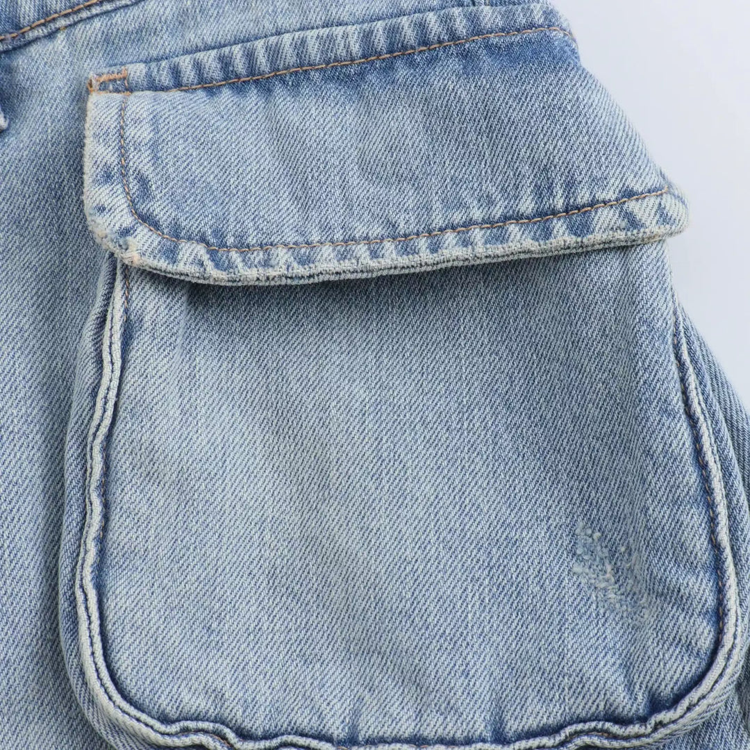 Shaleth Light Blue Denim Front Pockets Mini Skirt