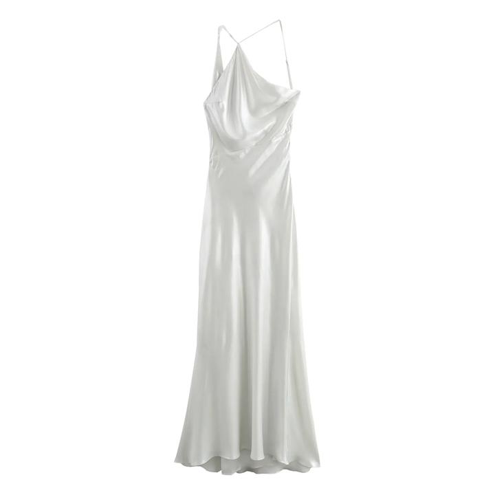Elvira Silver Sidel Halter Back Strap Sleeveless Maxi Dress