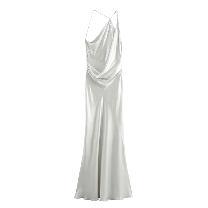 Elvira Silver Sidel Halter Back Strap Sleeveless Maxi Dress