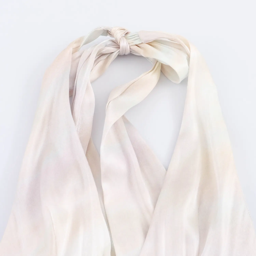 Jocelyn Pastel Holo Multicolor Satin Halter Neck Maxi Dress