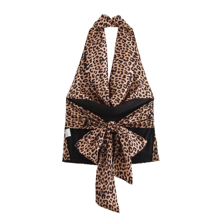 Savanna Cheetah Print Cowl Neck Back Hollow Out Tank Top