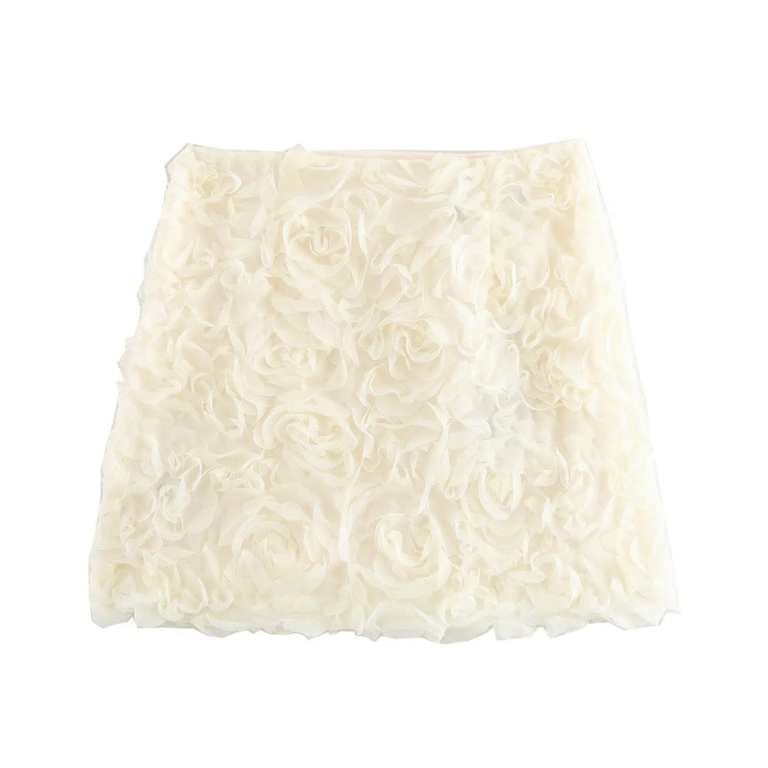 Vaeri White Floral Pattern Zipper Fly Mini Skirt