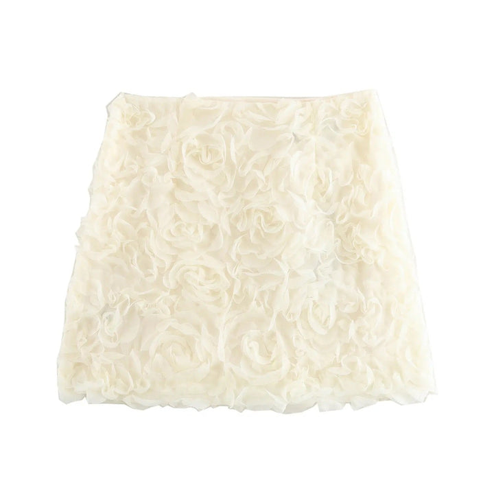Vaeri White Floral Pattern Zipper Fly Mini Skirt