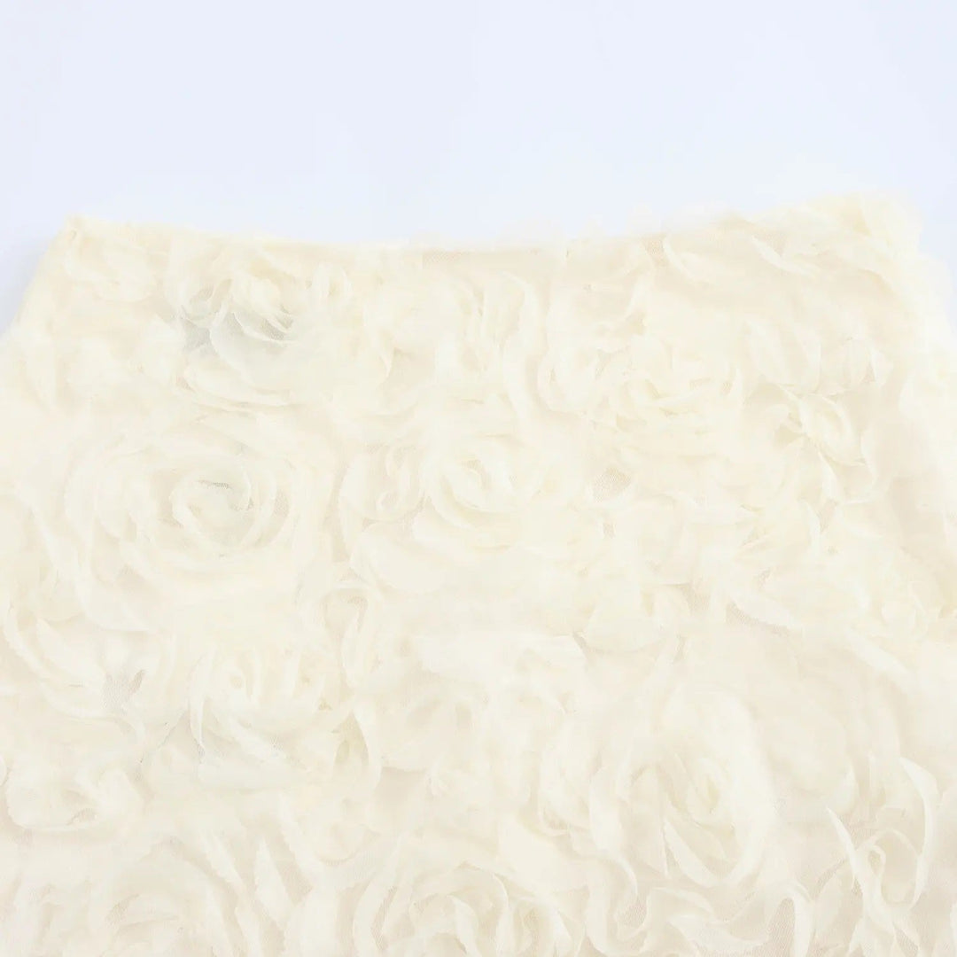 Vaeri White Floral Pattern Zipper Fly Mini Skirt
