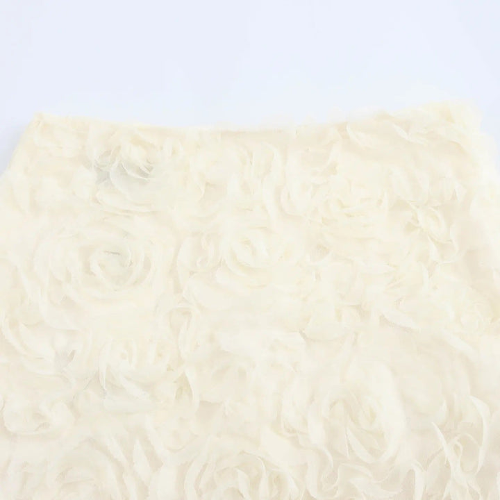 Vaeri White Floral Pattern Zipper Fly Mini Skirt