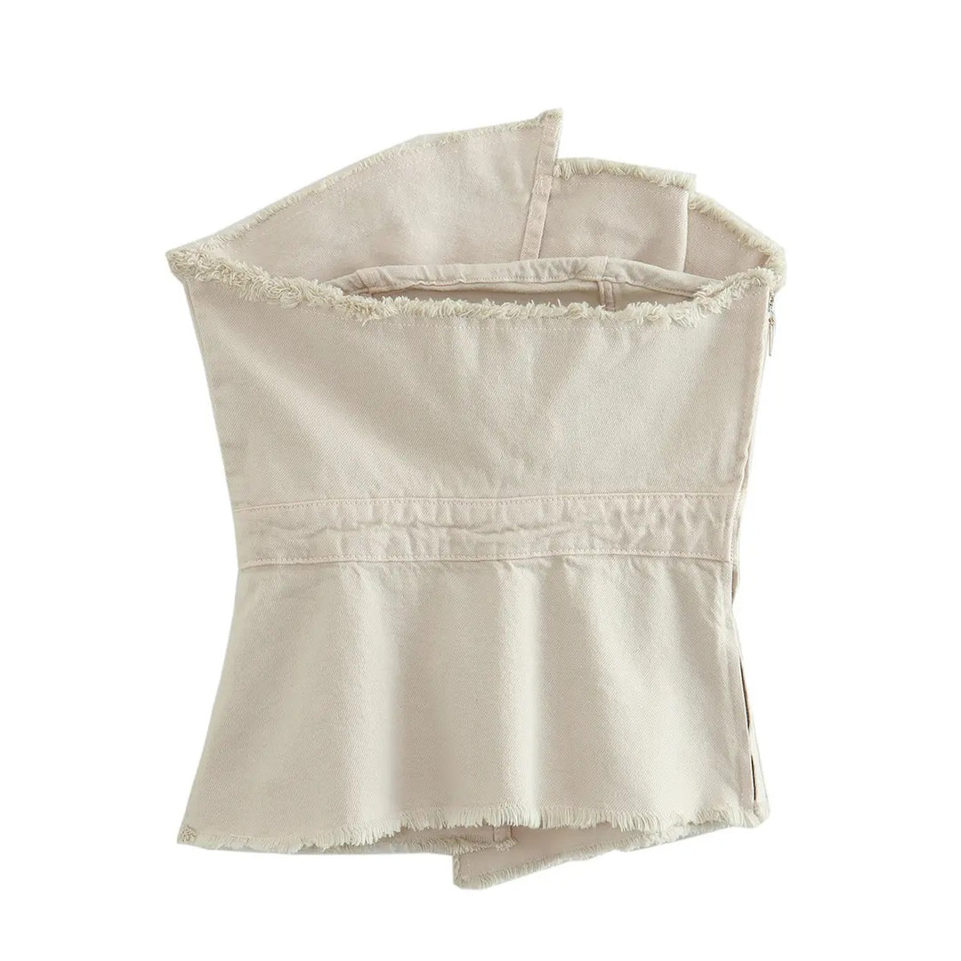Menerys Beige Asymmetrical Denim Tank Tops