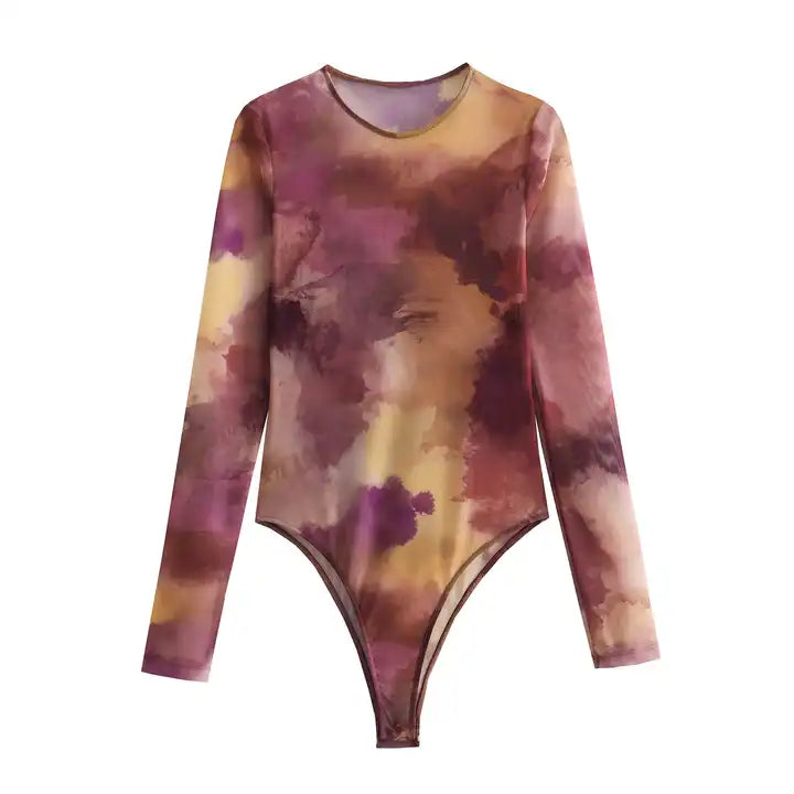 Meric Multicolor Tie Dye Crew Neck Long Sleeves Bodysuit