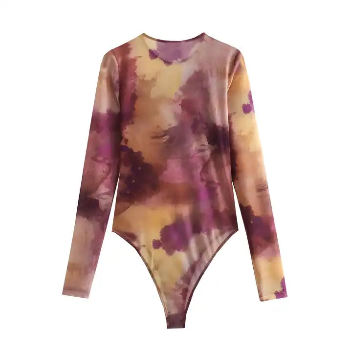 Meric Multicolor Tie Dye Crew Neck Long Sleeves Bodysuit