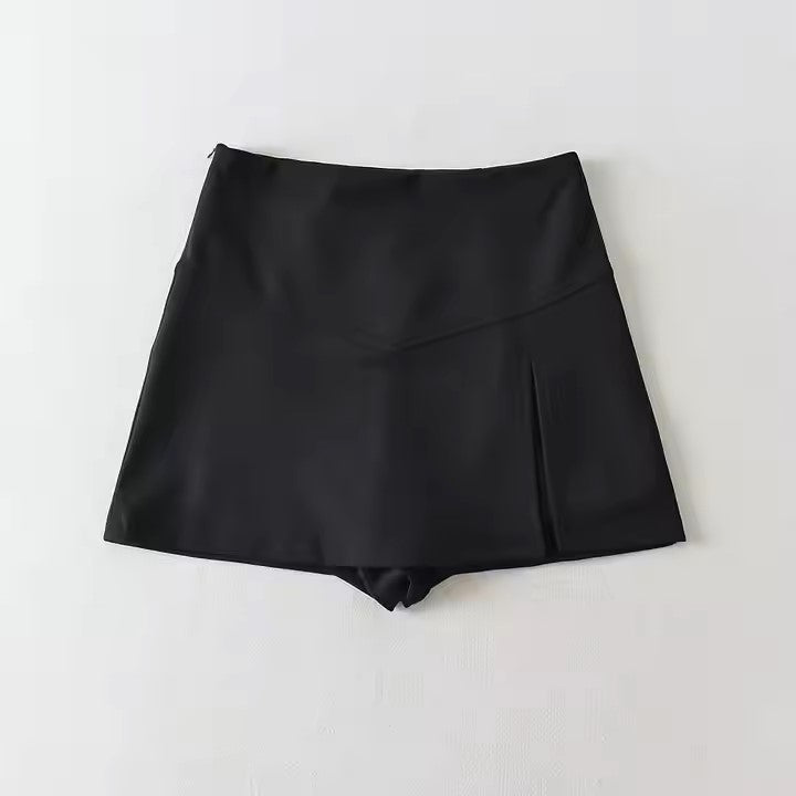 Hesperia Black Front Slit Zipper Fly Skort