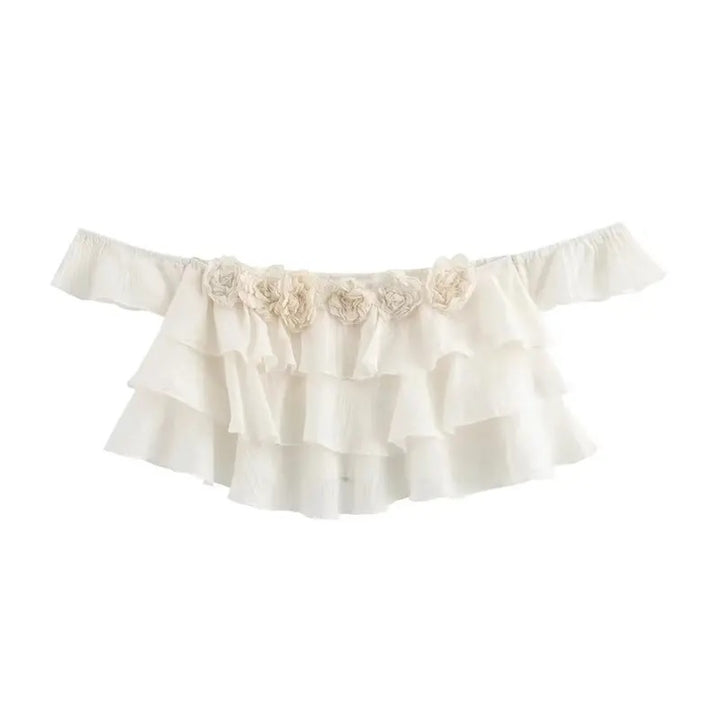 Corey White Floral Applique Layered Drop Shoulder Crop Tank Top