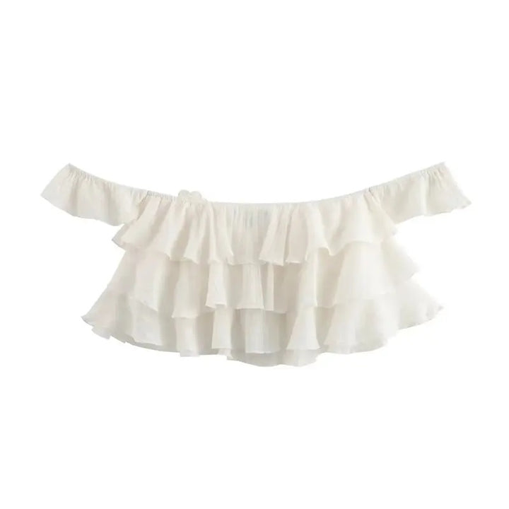 Corey White Floral Applique Layered Drop Shoulder Crop Tank Top