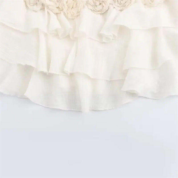 Corey White Floral Applique Layered Drop Shoulder Crop Tank Top