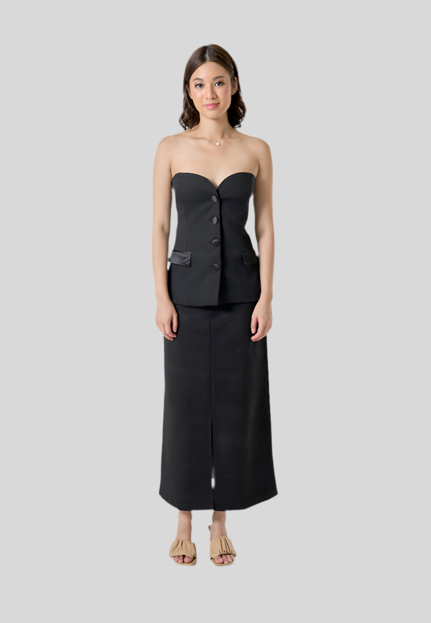 Eleur Black Sweetheart Neckline Bustier Button Up Tube Top