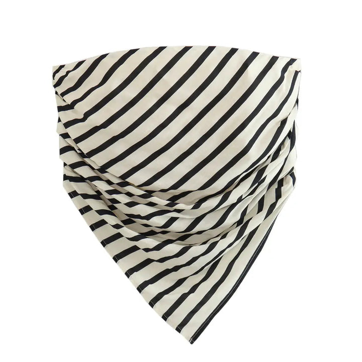 Caprice Black and White Stripes Sexy Back Pleated Side Zipper Tube Top