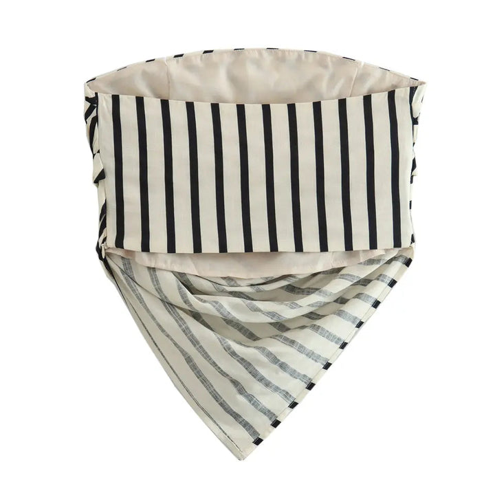 Caprice Black and White Stripes Sexy Back Pleated Side Zipper Tube Top
