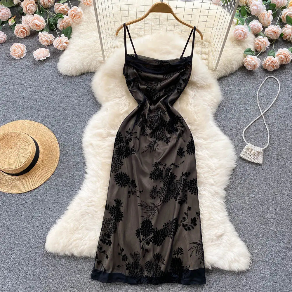 Clarabelle Black Cowl Neck Vintage Lace Maxi Dress
