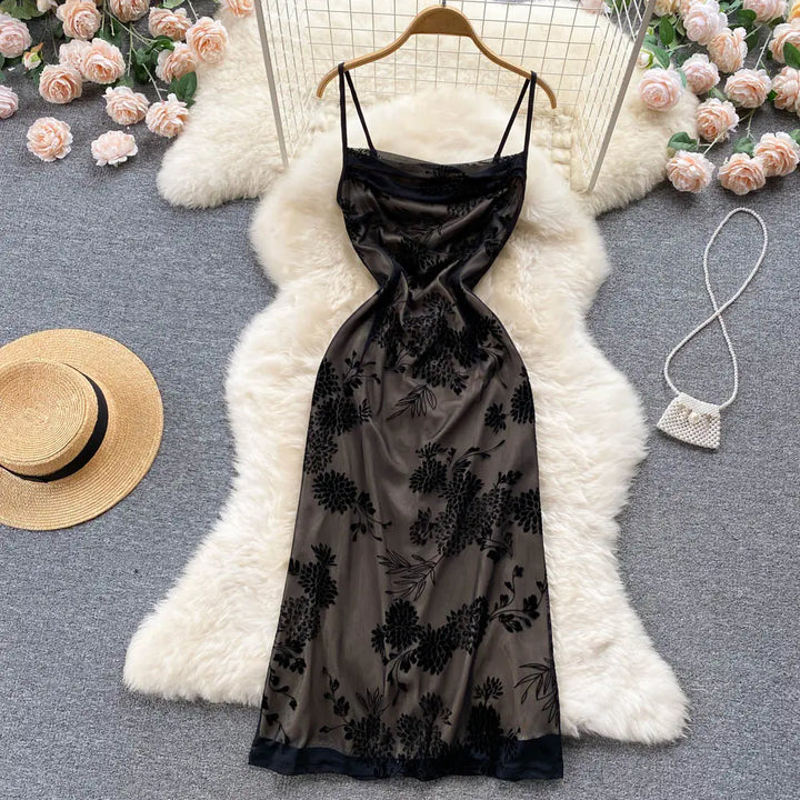Clarabelle Black Cowl Neck Vintage Lace Maxi Dress