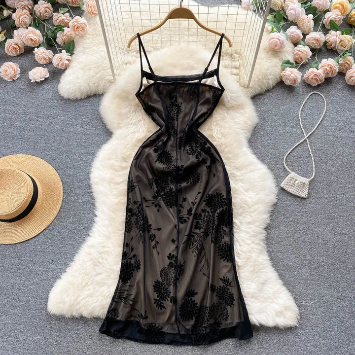 Clarabelle Black Cowl Neck Vintage Lace Maxi Dress