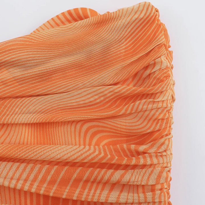 Canyon Burnt Orange Wave Pattern Mesh Tube Midi Dress
