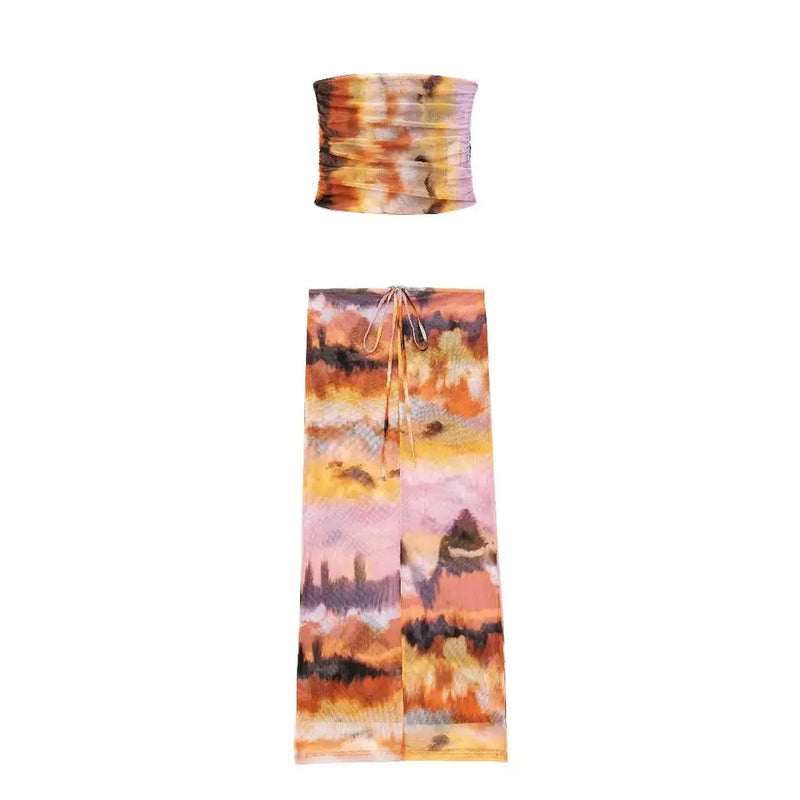 Deandre Multi color Tie Dye String Belt Midi Skirt