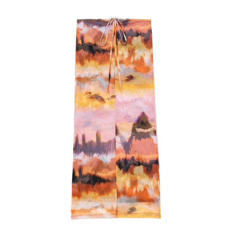 Deandre Multi color Tie Dye String Belt Midi Skirt