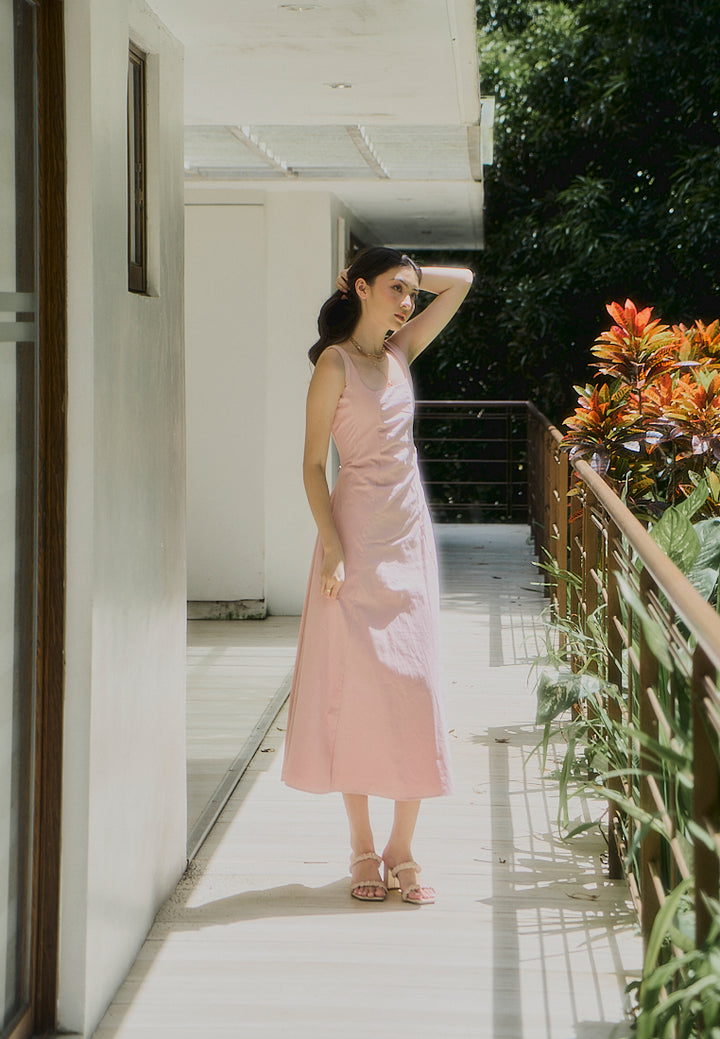 Carolina Old Rose Square Collar A-Line Midi Dress