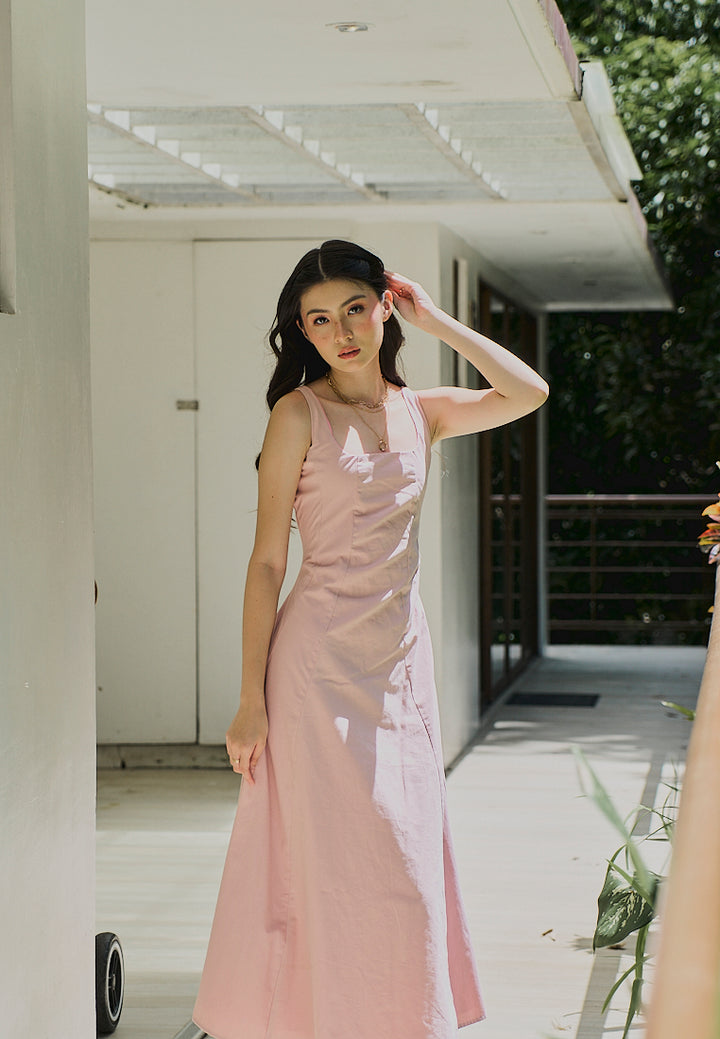 Carolina Old Rose Square Collar A-Line Midi Dress