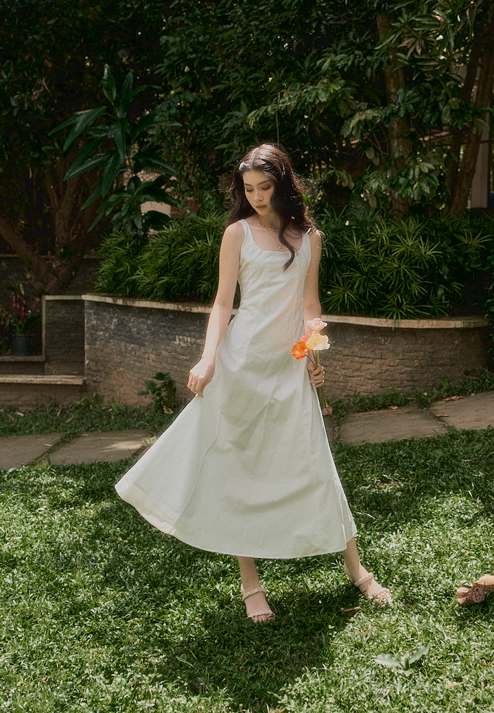 Carolina In Oat Square Collar A-Line Midi Dress