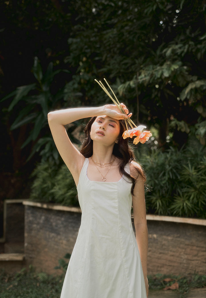Carolina In Oat Square Collar A-Line Midi Dress