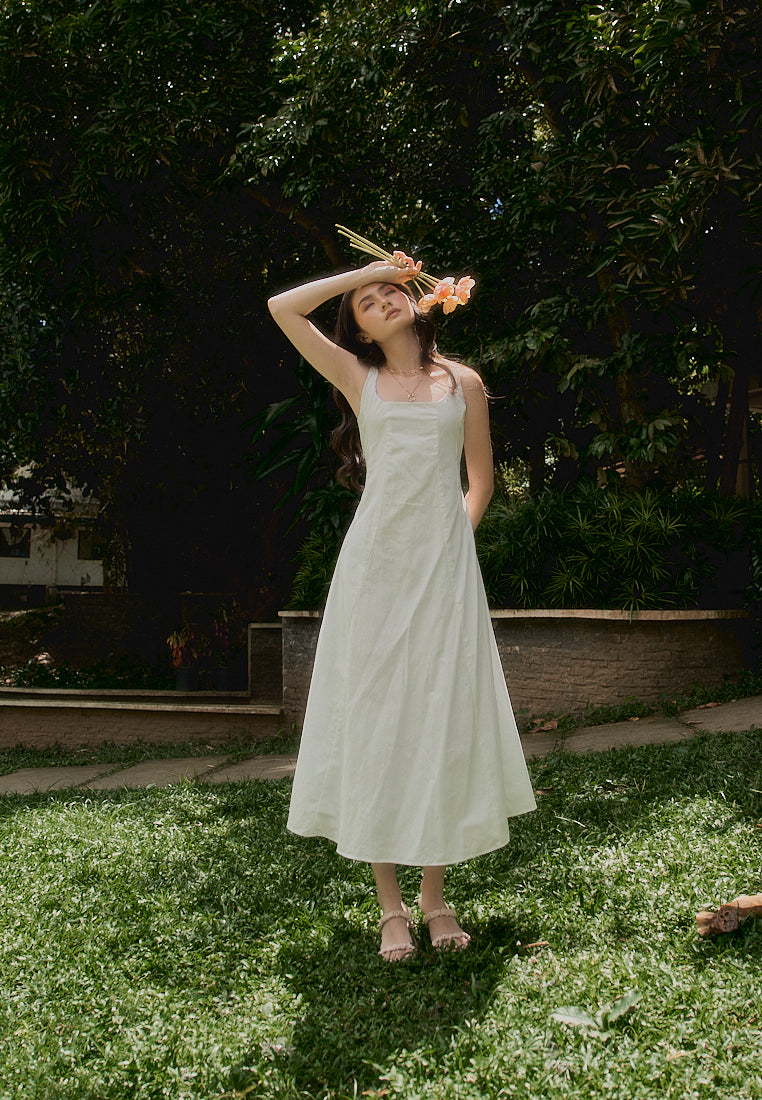 Carolina In Oat Square Collar A-Line Midi Dress