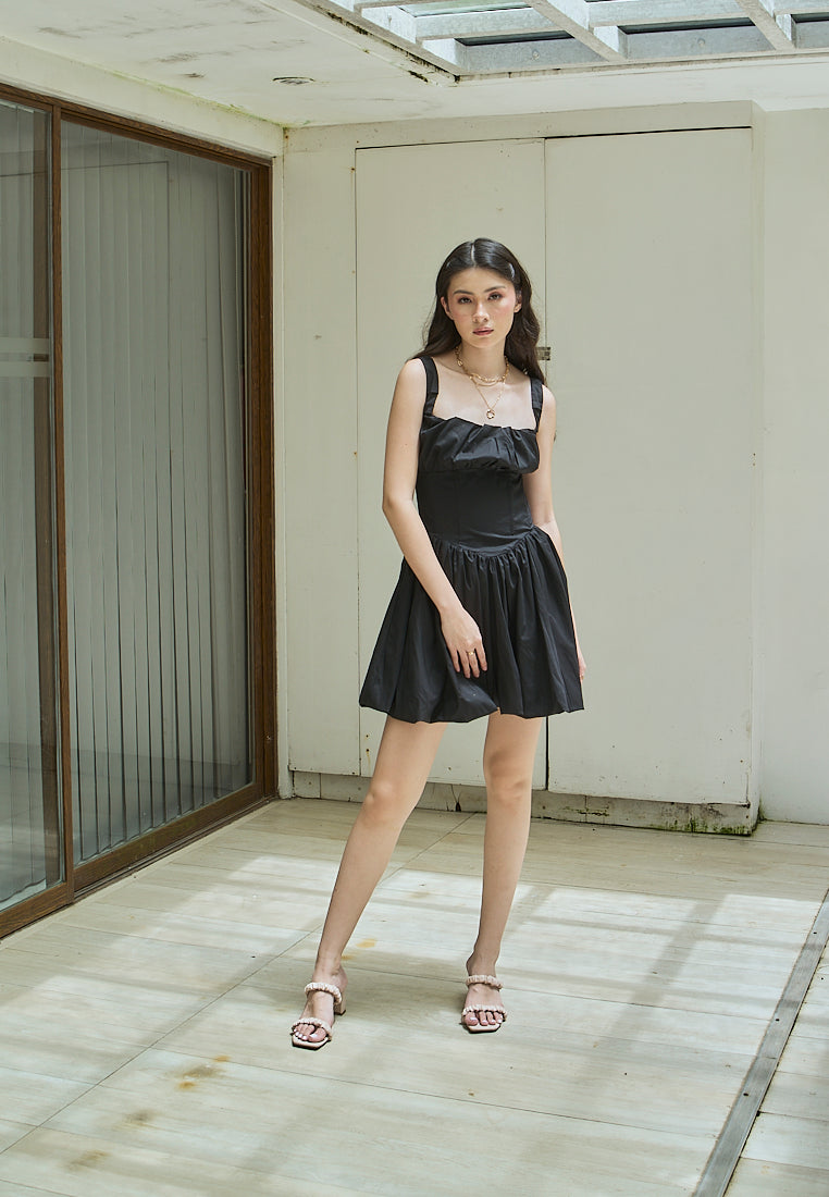 Varvara Black Ruched Bust Pleated Mini Dress